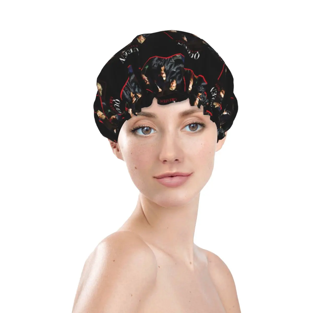 British Singer Freddie Mercury Shower Cap for Women Double Layer Elastic British Rock Band Waterproof Bath Hair Caps