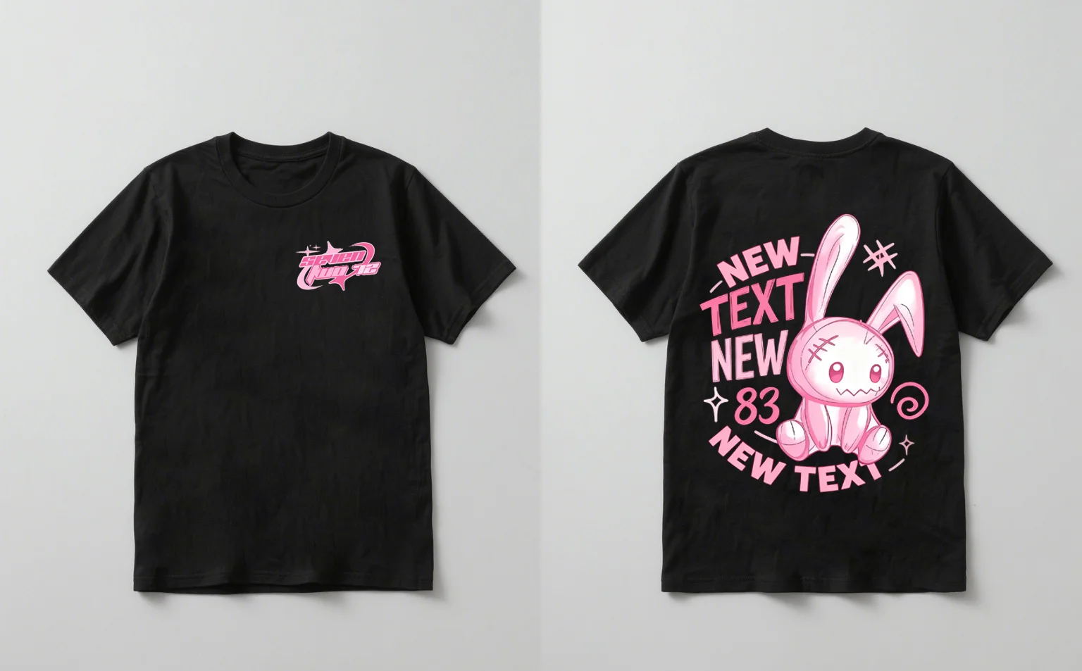 

2025 Новая модная и милая розовая футболка с короткими рукавами и принтом кролика, повседневный топ с круглым вырезом