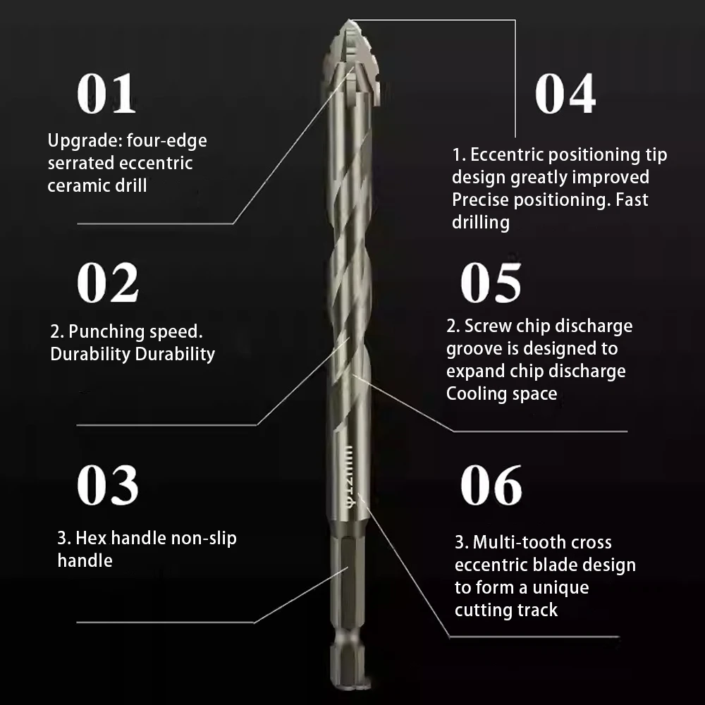 Juego de brocas excéntricas de 3 unids/set, brocas dentadas de cuatro filos, punta biselada de alta dureza, brocas dentadas para madera de ladrillo