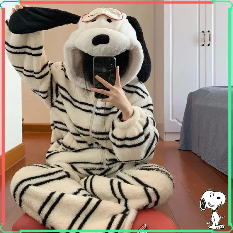 Halloween Snoopy Flannel Pajamas Kawaii Anime Cartoon Hooded Kids Adult Casual Christmas Home Pants Autumn Fashion