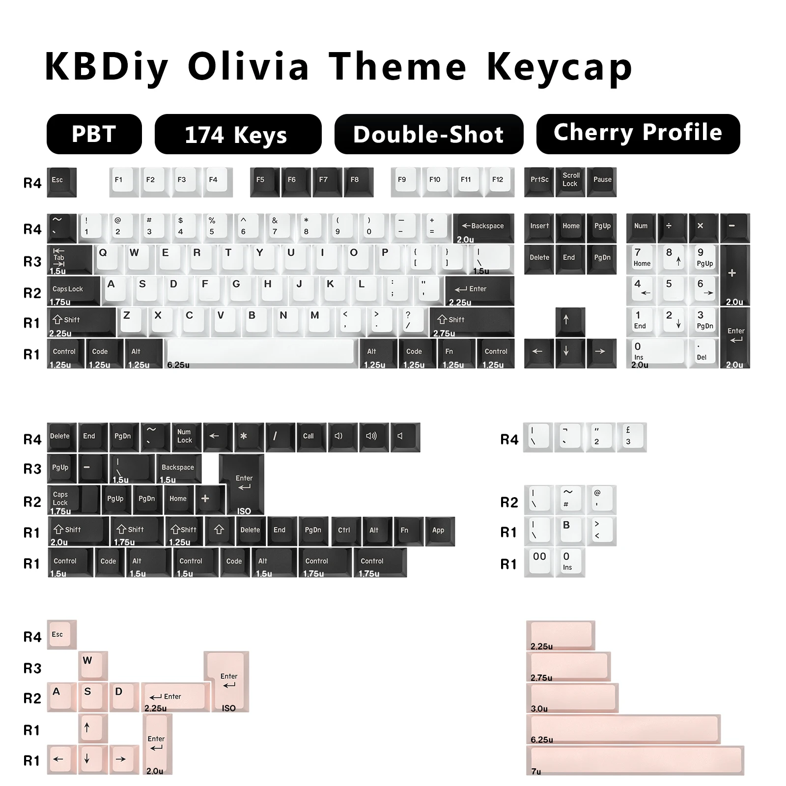 KBDiy GMK أوليفيا Keycap الكرز الشخصي لقطة مزدوجة PBT ISO 7u أغطية المفاتيح لمجموعة لوحة المفاتيح الميكانيكية MX التبديل غطاء مفتاح الألعاب الرجعية