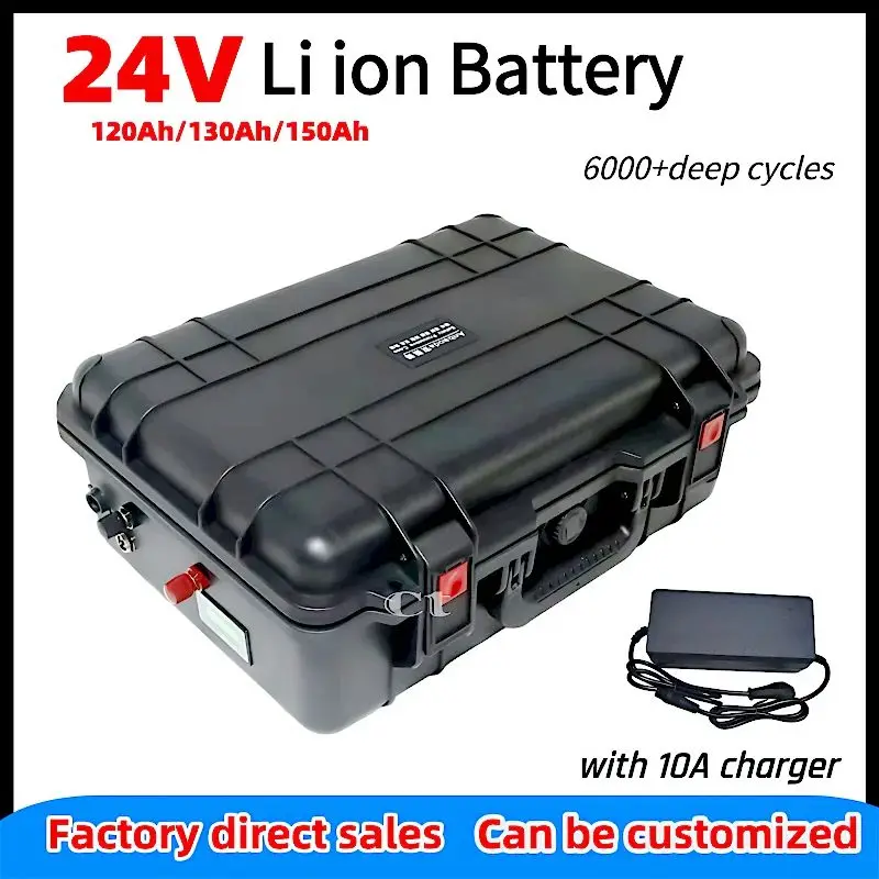 

24V 150Ah waterproof 24V 120AH Lithium ion battery 24V 130Ah li-ion for EV scooter golf cart UPS backup power +10A Charger,