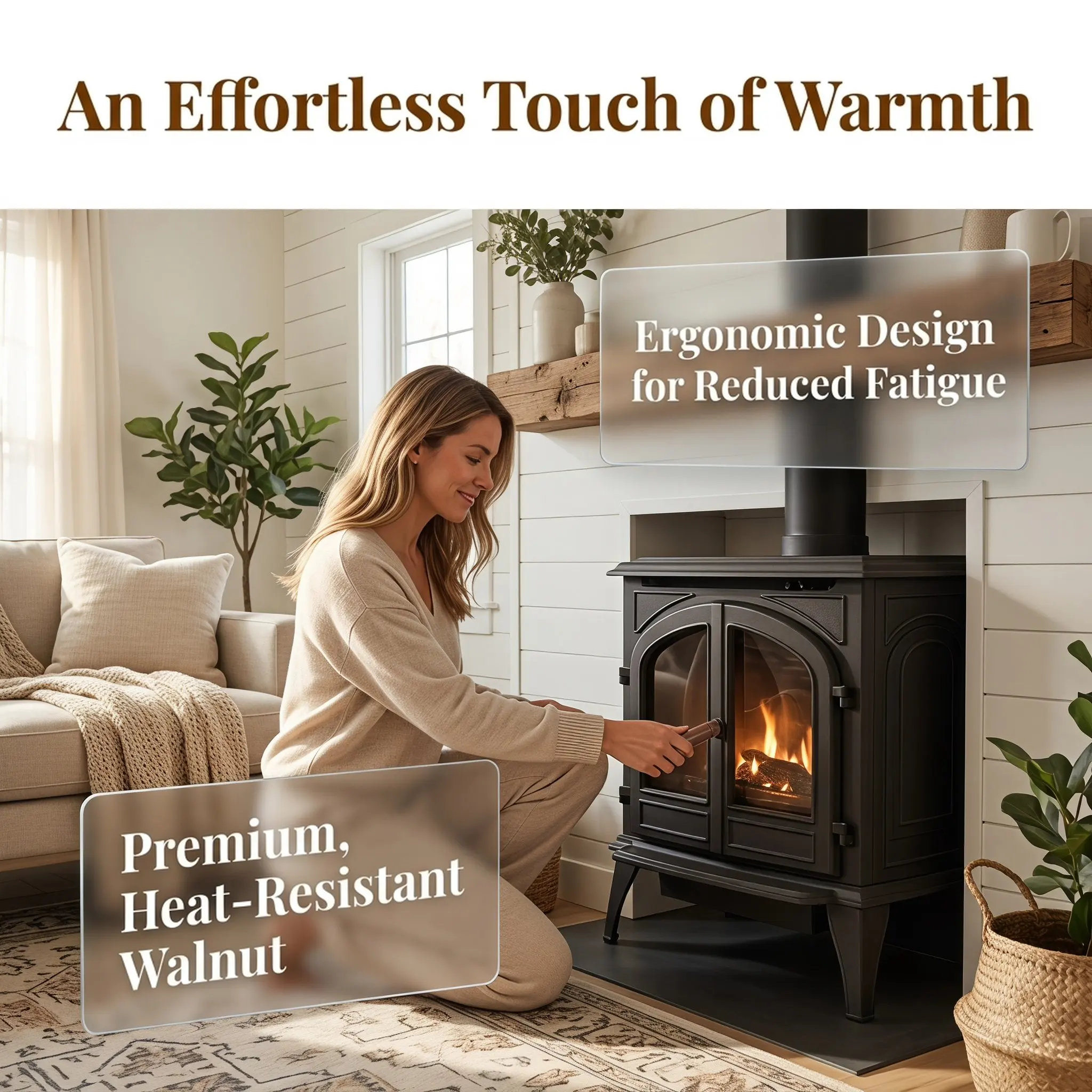 Wooden Stove Detachable Handle M8 Thread Fireplace Replacement Handle for Wood Burning Stoves Coal Stoves Boilers