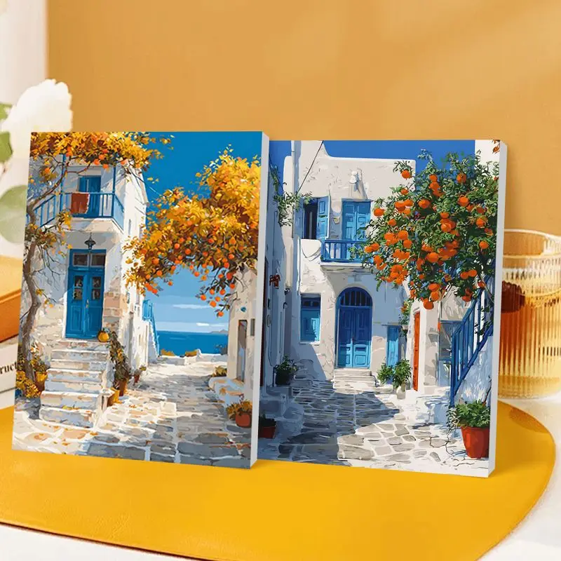 CHENISTORY صور حسب عدد شاطئ البحر منزل مشهد أطقم ديكور المنزل اللوحة بواسطة أرقام الرسم على قماش رسمت باليد الفن هدية #2