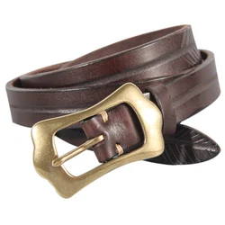 Retro Personality Women's Belt Genuine Leather Extra Thick And Fine Top Layer Cowhide Copper Buckle All-Match soft jeans Belt