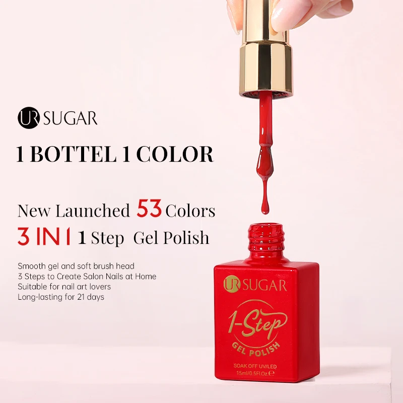 UR SUIKER 15 ml Rode 1-staps Gel Polish 3 IN 1 Gel Nagellak Losweken LED UV Gel Nagellak Geen Basis Top Coat Gel Nail