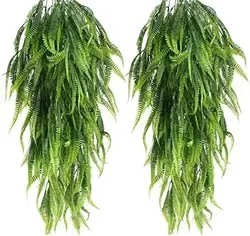 2pcs 33.5 Inches Artificial Hanging Plants Outdoor UV Resistant Plastic Fake Boston Fern Vines