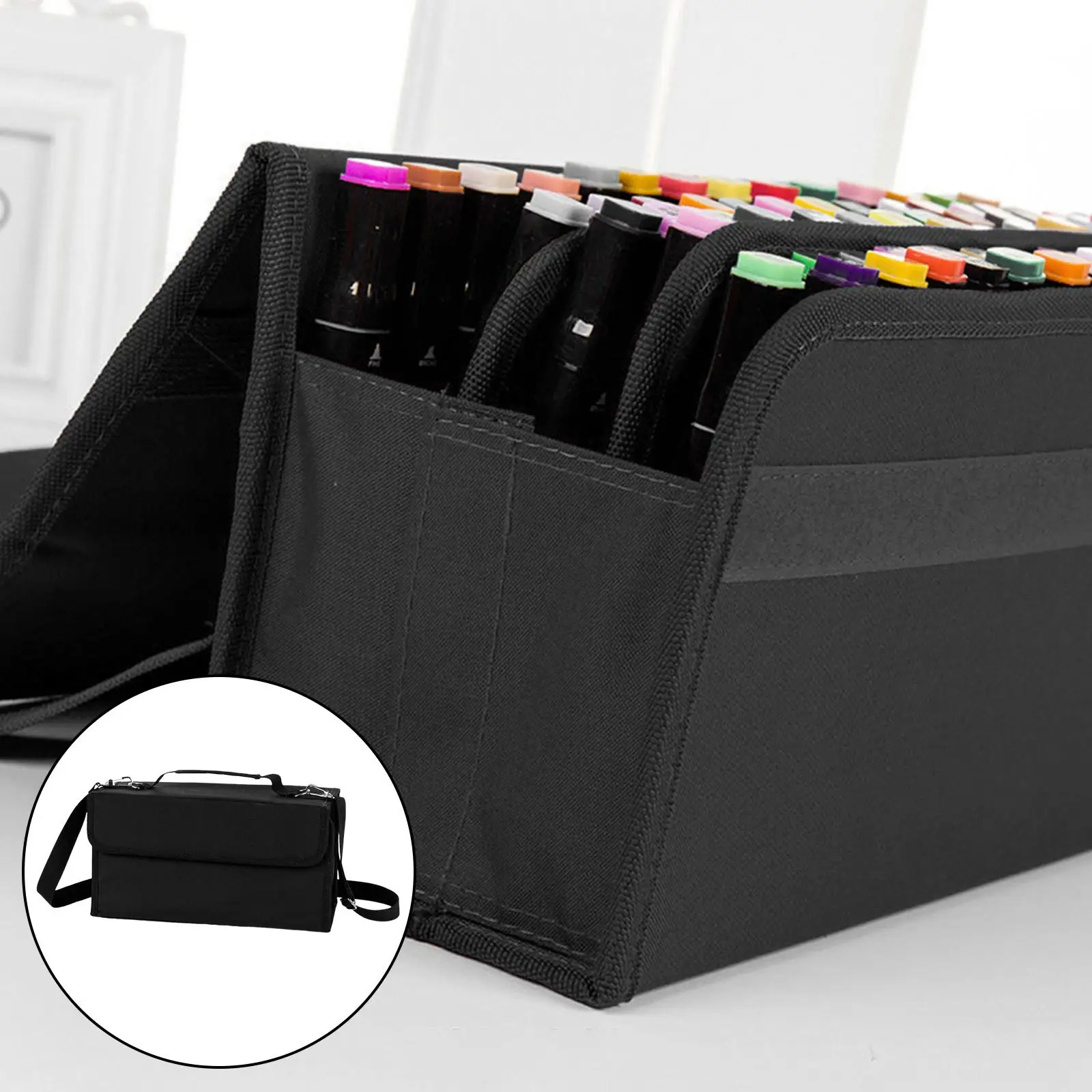 Marker Case Sketch Storage Bag Multifunction 80 Slots Practical Pencil Pen Case Markers Holder for Painter Girl Boy Artist