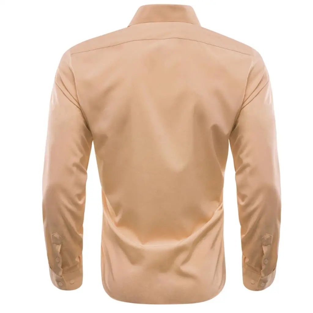 Designer Shirts for Men Solid Silk Beige Champagne Long Sleeve Male Tops Regular Slim Fit Blouses Breathable Barry Wang