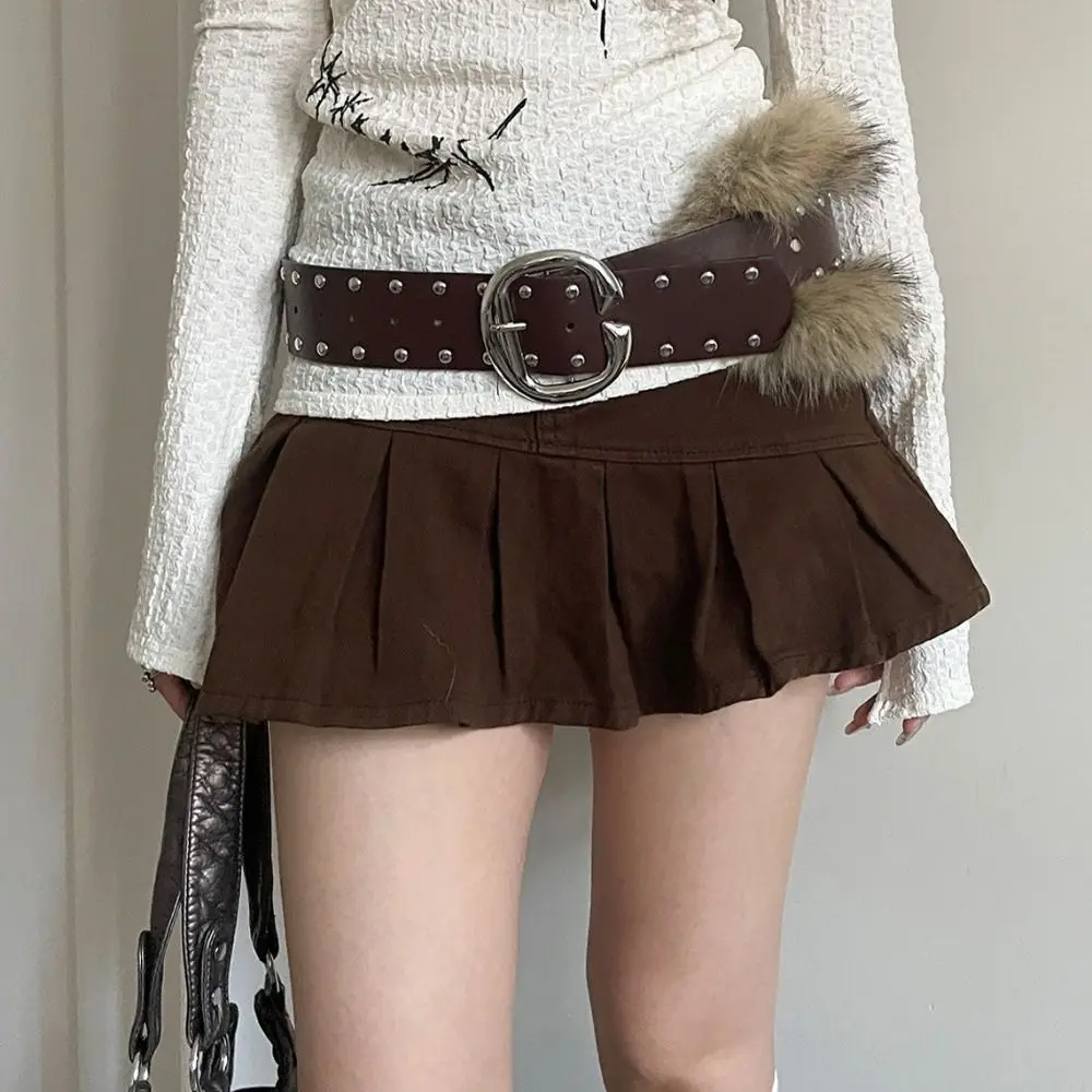 

Fashion Rivet Leather Fur Belt Faux Fur Western Style Y2K Waistband Retro Versatile Plush Belt Women