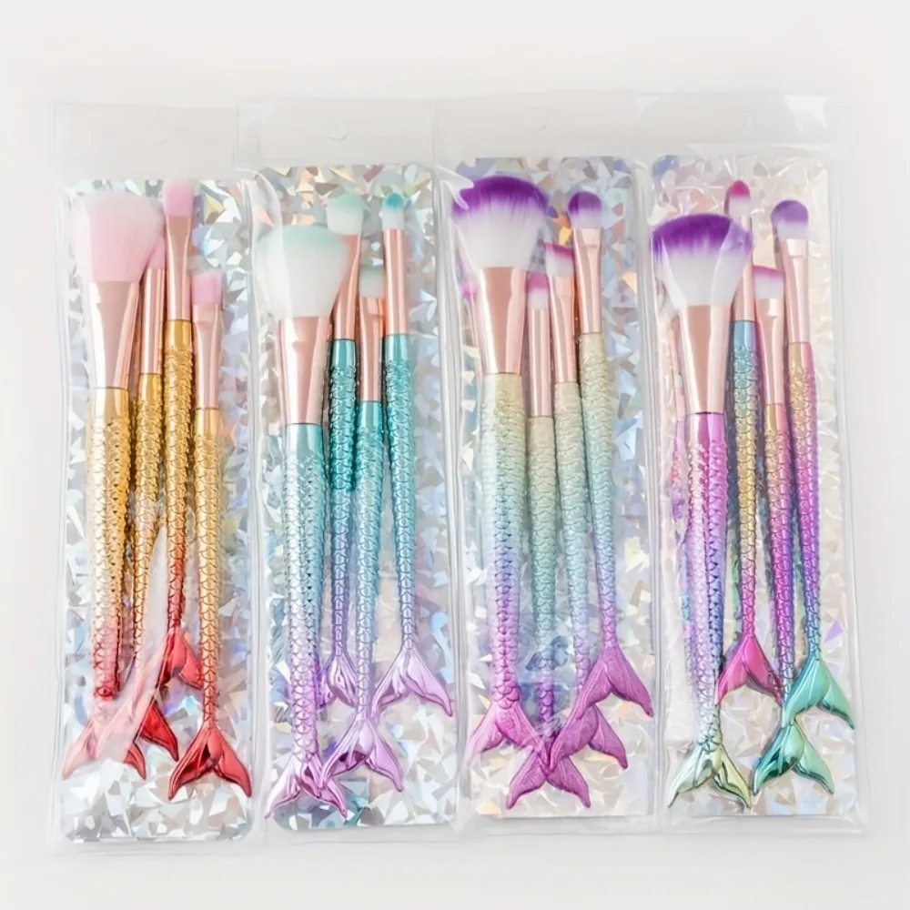 Set de Brochas de Maquillaje Cola de Sirena, Brocha de Polvo de Pelo Suave y Colorida, Herramienta para Difuminar Base, Regalo de Fiesta, Recuerdo de Boda