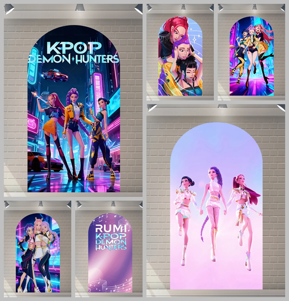 

Kpop Demon Hunter Arch Photo Backdrop Girls Birthday Party Music Theme Group Concert Photography Elastic Studio Booth Props
