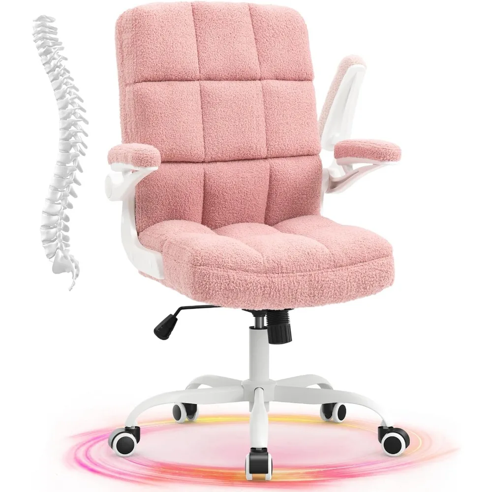 

Home Office Chair Ergonomic Executive Desk Chair Faux Fur Comfortable Computer Chair with Flip-up Arms with Lumbar Support,Pink