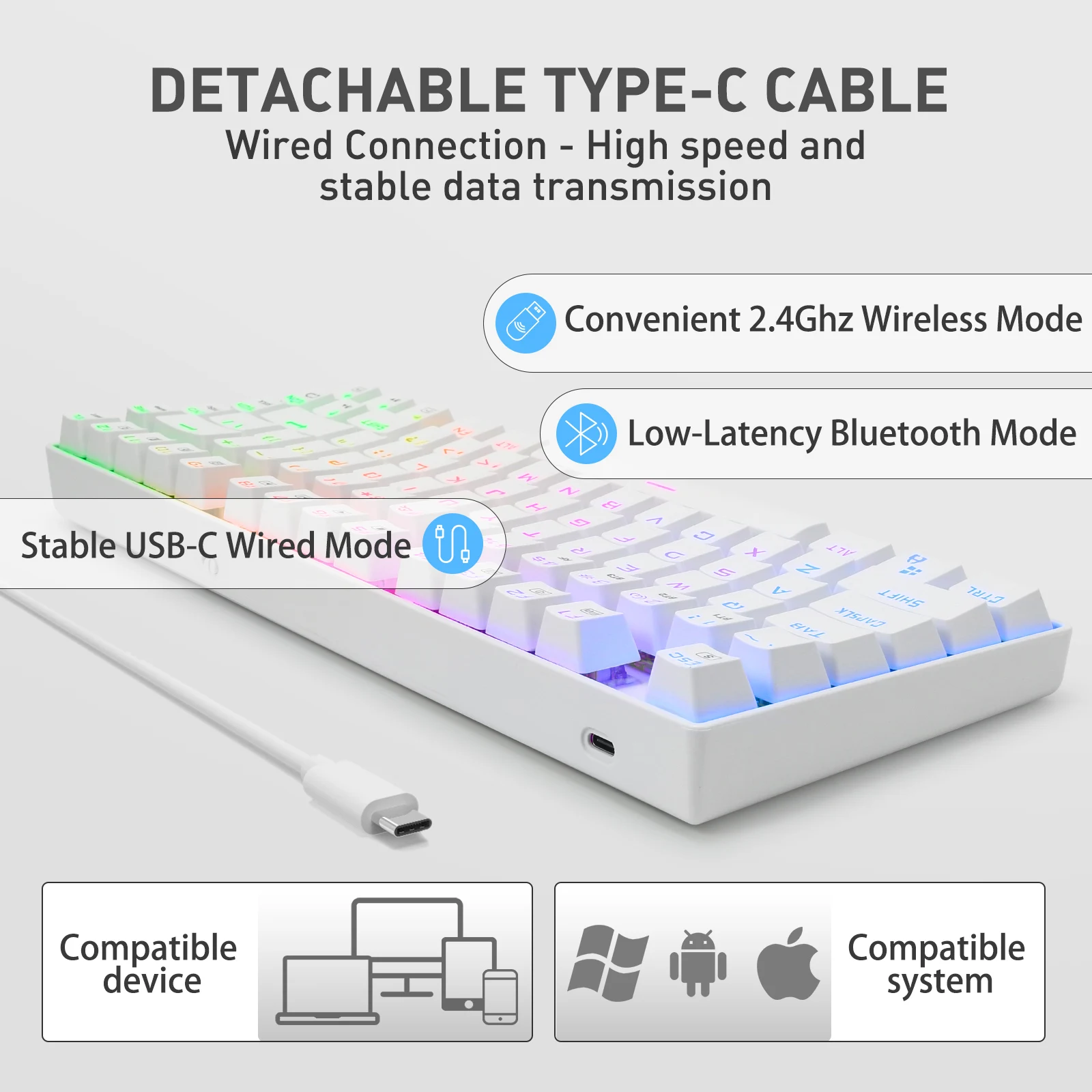 Huo ji Z-88 rgb suporte usb bluetooth sem fio usb 2.4g 3 modo teclado mecânico do jogo 81 teclas para computador portátil computador pc gamer