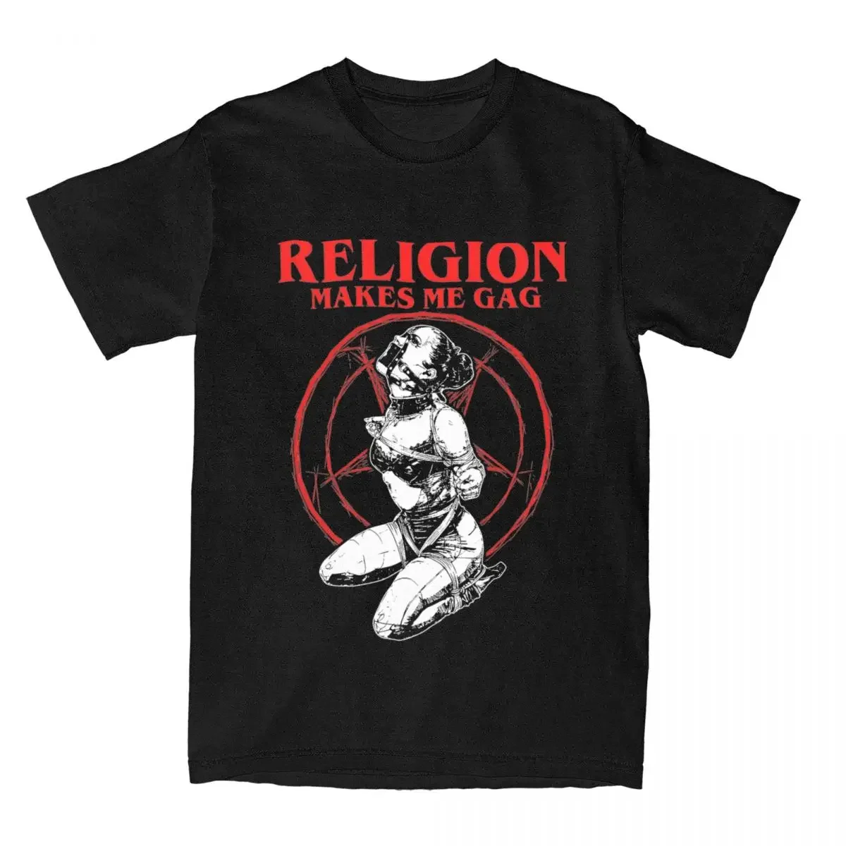 100% Cotton Leisure Tshirt For Men's Short Sleeve Casual Tops Religion Makes Me Gag T-Shirt Summer Satan Nun Vintage T-Shirts