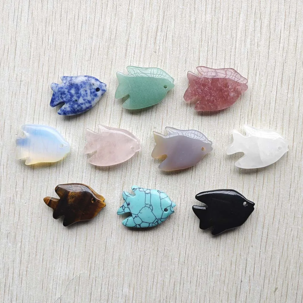 10pcs Natural Semi-Precious Stone Tropical Fish Shape Pendants Charms for Jewelry Accessories Making Wholesale Fast Shipping