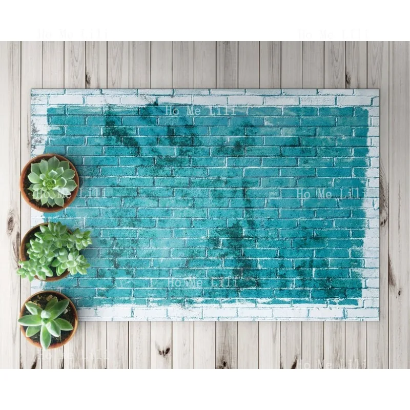 

Brick Wall Teal And Style Blue White Geometric Floor Linoleum Comfort Mat Vinyl Area Rug