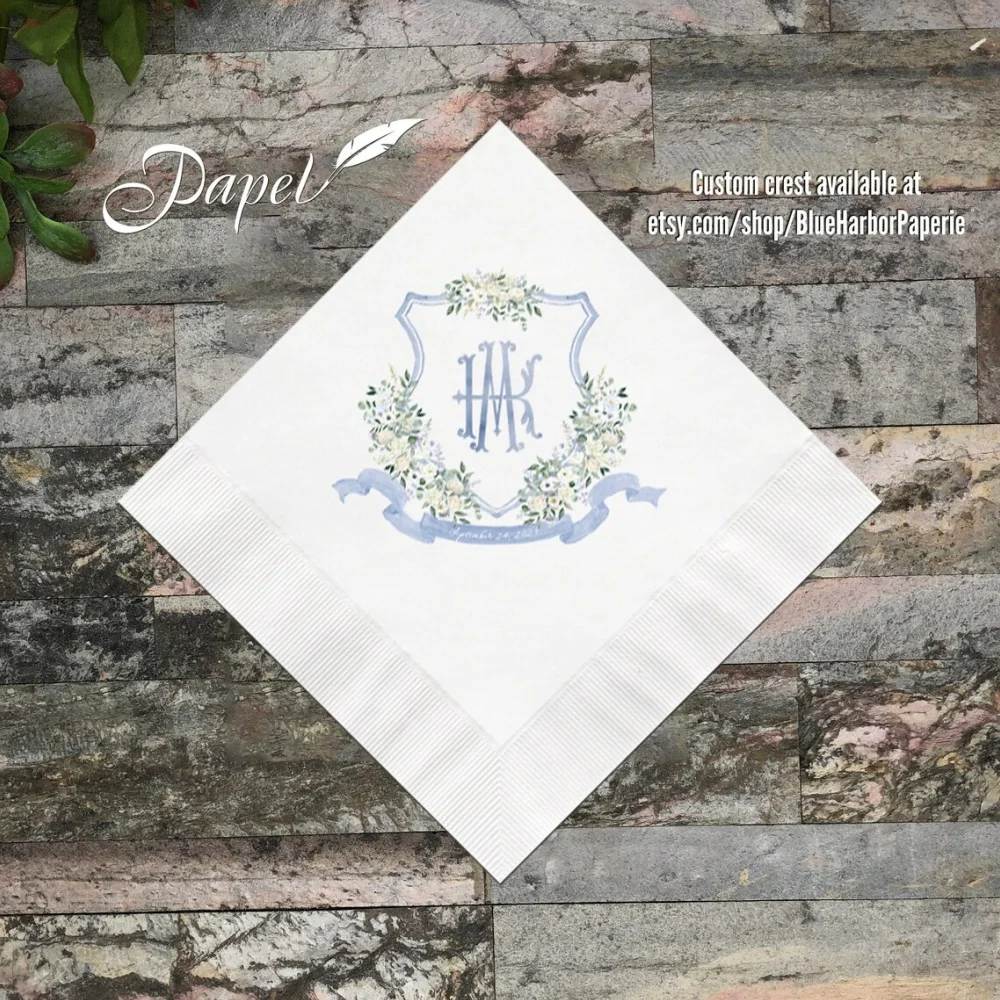 50pcs Custom Wedding Cocktail Napkins, you provide your artwork! Personalized Cocktail Napkins, White or Ecru printed full color