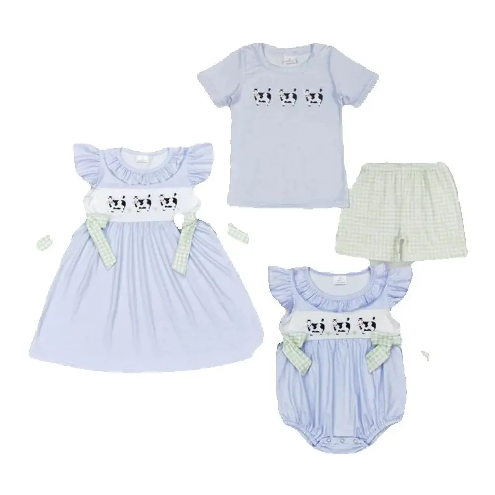 

Baby kids clothing Sibling summer girls and boys Baby Girls Boys Cows Western Sibling Dresses Rompers Sets