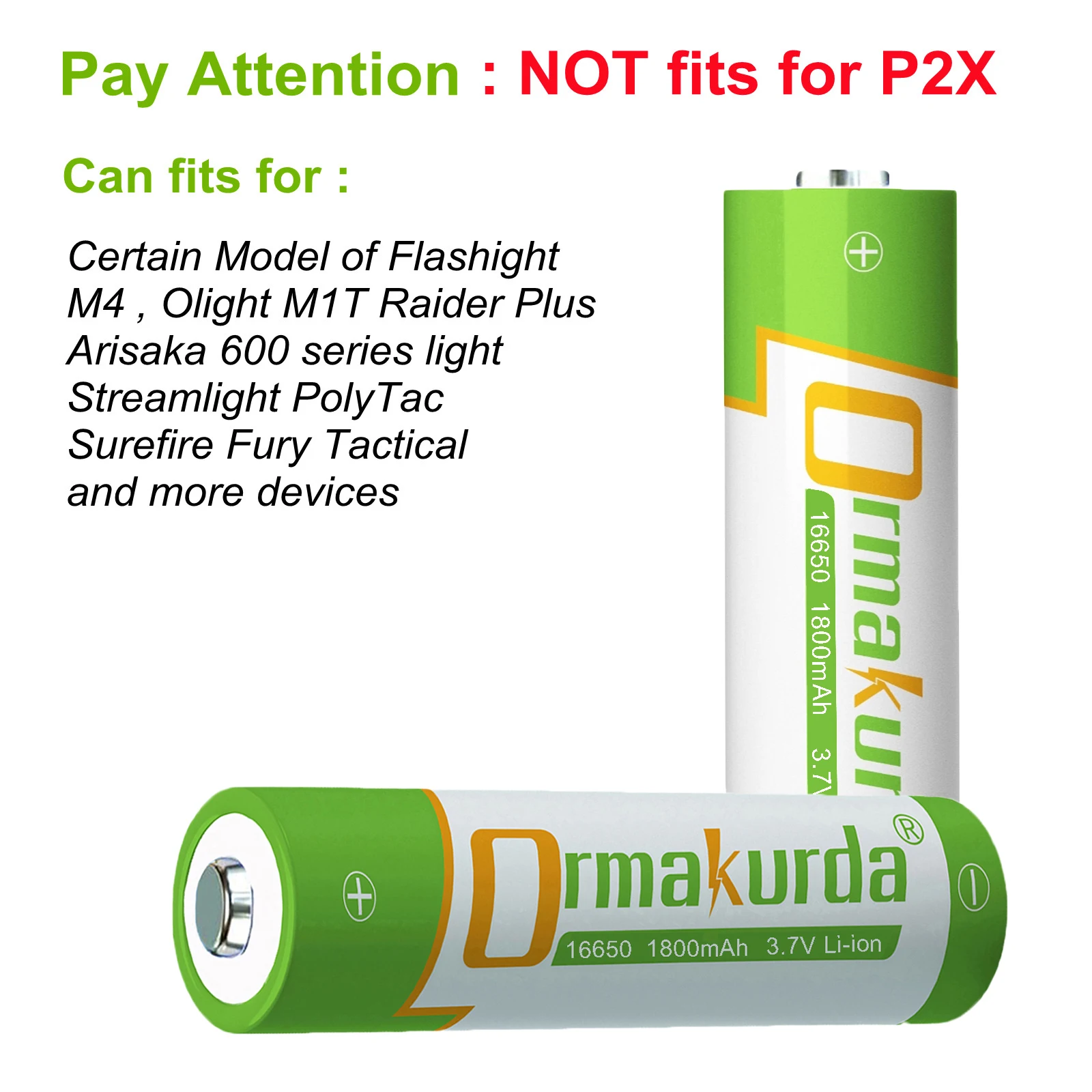 16650 3.7V Li-ion Battery 1800mAh 16650 Rechargeable Batteries with Button Top for Flashlights Torches