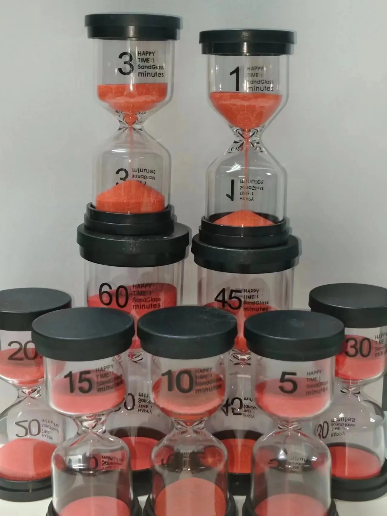 Hourglass Black and Red - 9 Options (1 to 60 Minutes) - Learning Timing, Kitchen Cooking, Table Decoration, Time Management