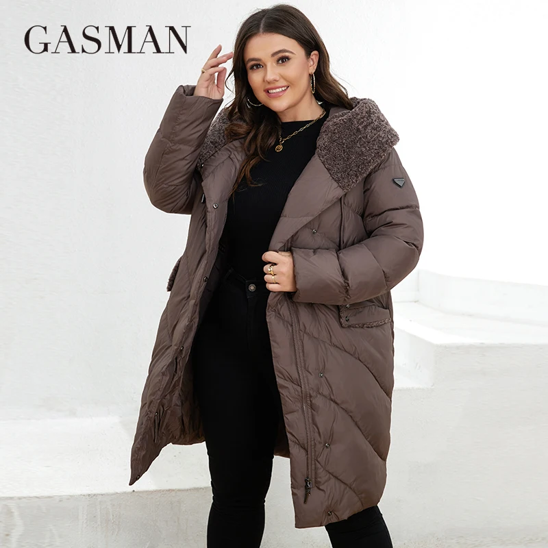 GASMAN Women\'s Winter Down Jacket Long Classic Design Zipper Pocket Women Solid Color Coat Leisure Plus Size Parkas LD-22758