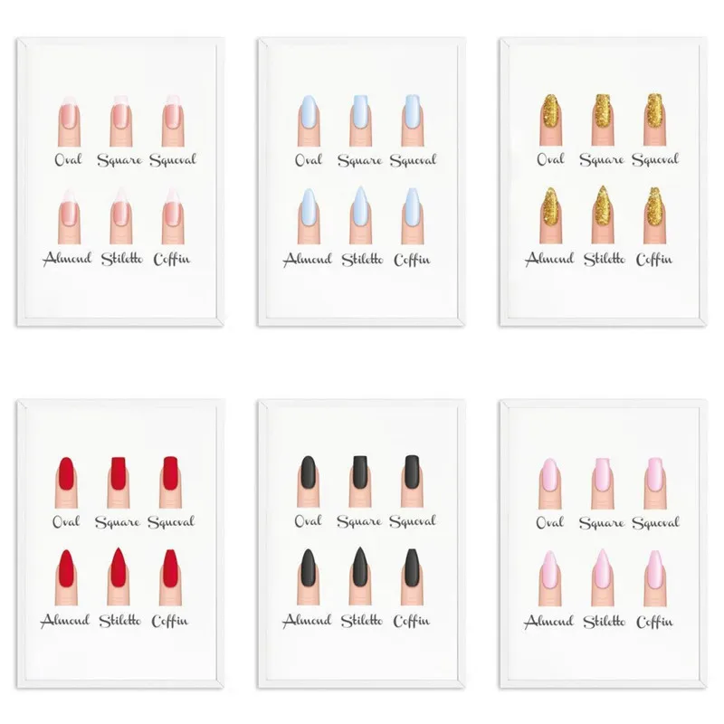 Fashion Nail Shapes Beauty Salon Canvas Posters And Prints Decor Makeup Nail Gifts Nail Type Guide Art Canvas Painting Picture