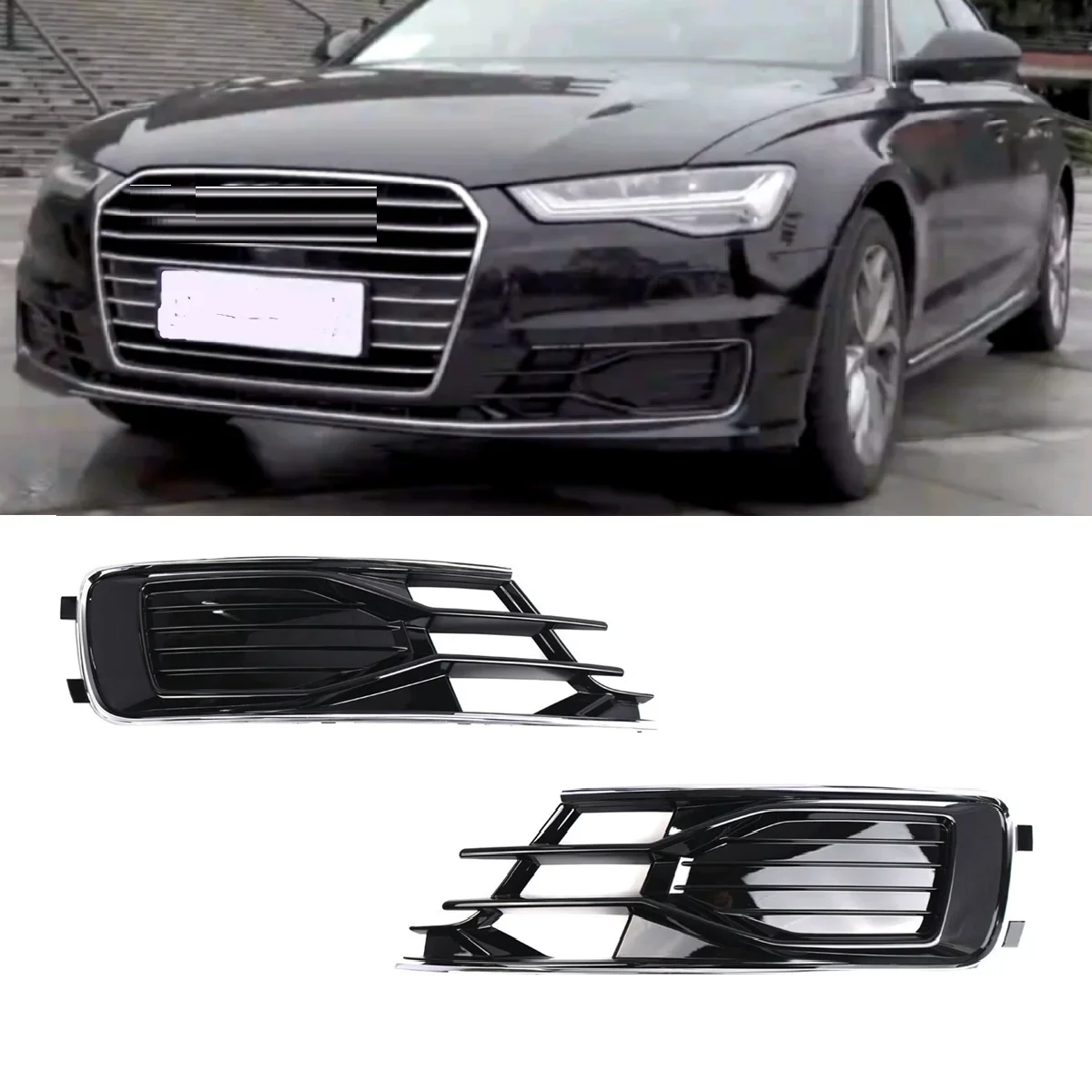 

Front bumper Electroplated Foglight Fog light frame Grille Cover for Audi A6 C7 2016 2017 2018