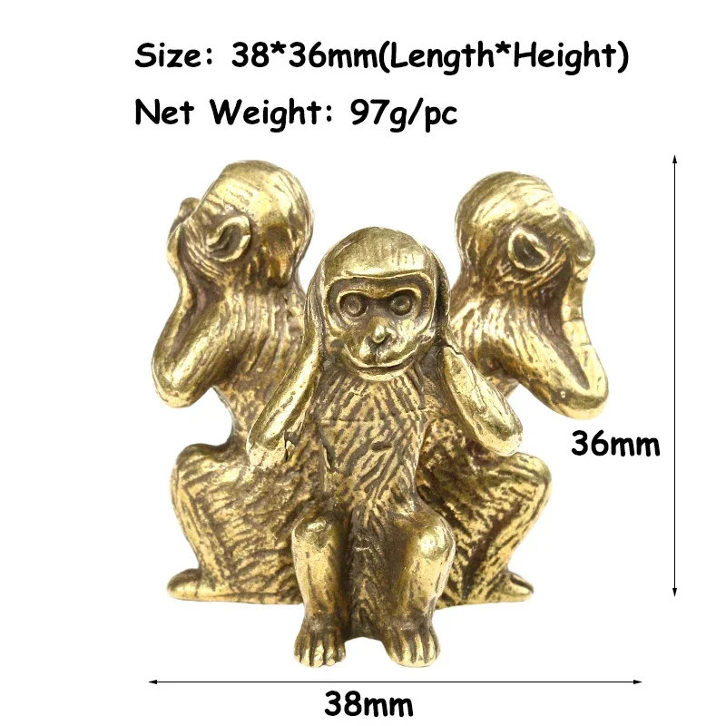 Solid Brass Three Monkey Tea Pets,Copper Sculpture,Desk Decoration Kawaii Accessories Vintage Home Decor,Fairy Garden Miniatures