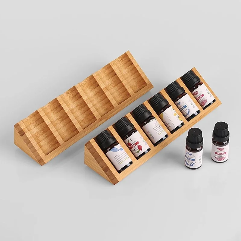 Essential Oil Storage Rack 6-Slot Tabletop Perfume Organizer Portable Wooden Nail Polish and Diffuser Stand for Cosmetics