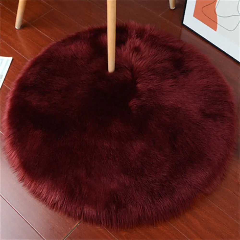 

Round Plush Carpet Soft Faux Wool Floor Mat for Bedroom Living Room Sofa Sitting Comfortable Home Decor Light Area Rug