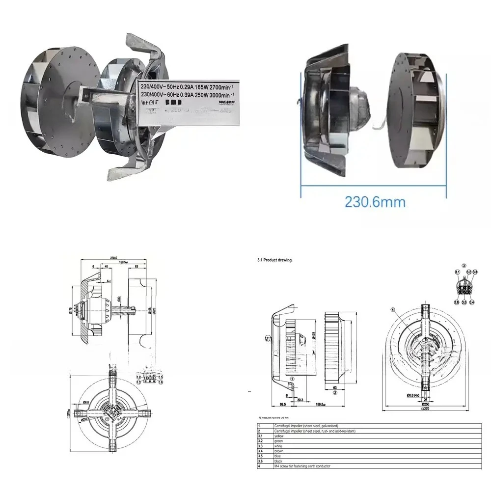 

Brand New Original R2D225-AG02-10 230V 50/60Hz 0.5/0.67A 165/250W 2700/3000r/min 350Pa Fan