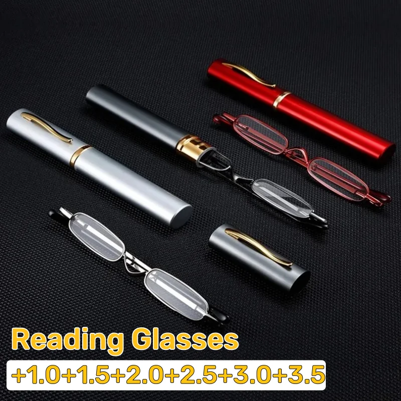 

Ultra-Light Mini Pencil Case Presbyopia Glasses Anti-Blue Light Portable High-End Small Frame Reading Glasses for Men and Women
