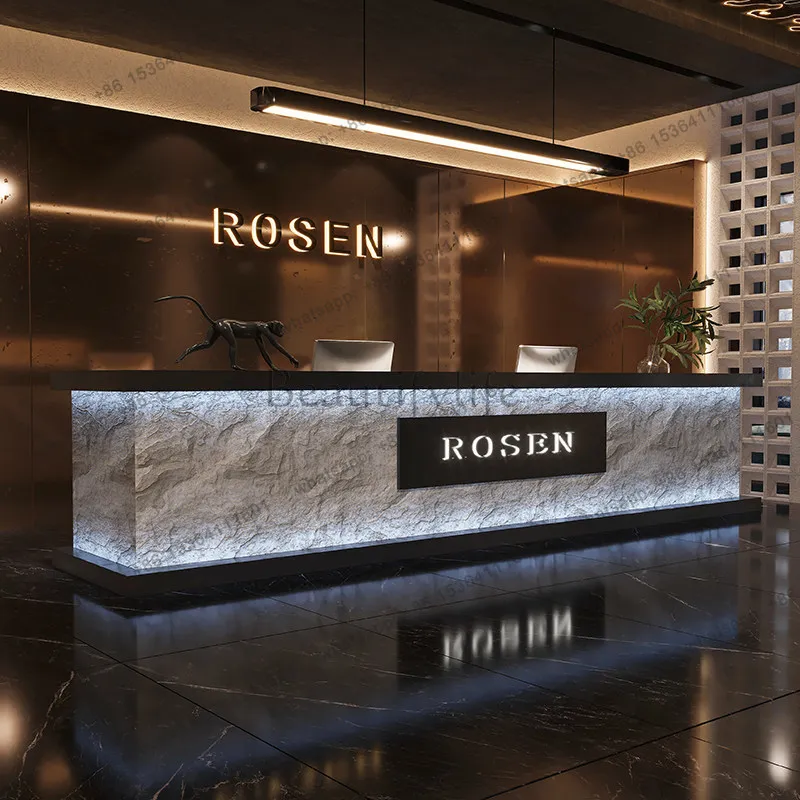 Checkout Boutique Reception Desks Counter Modern Wood Clothing Reception Desk Business Weight Empfangs Theke Office Furniture