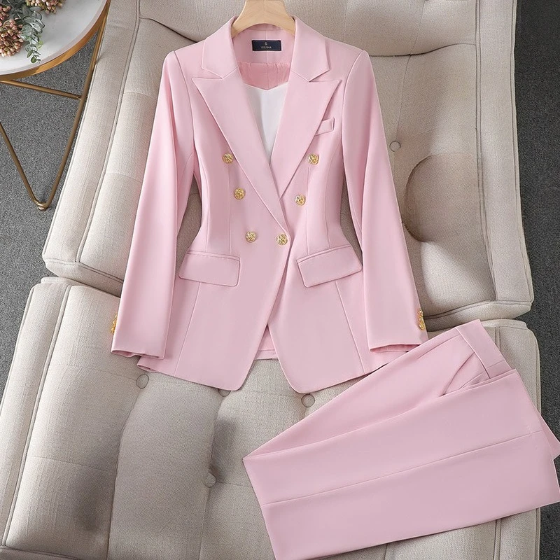 New Fall Women's Bright Red Two-Piece Suit Set (Jacket and Pants) Available in Black, White, and Pink. 2026