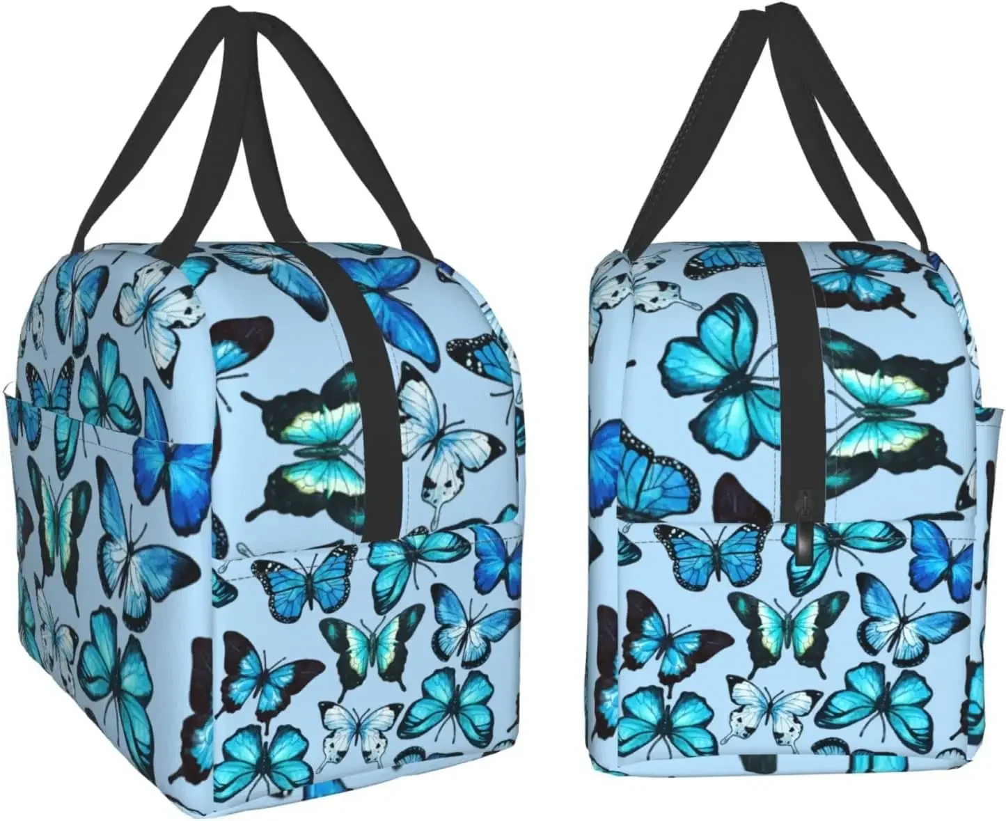 Blue Butterfly Insulated Lunch Bag Reusable Lunch Box Waterproof Women Lunch Tote Bag for Office Work School Picnic Beach