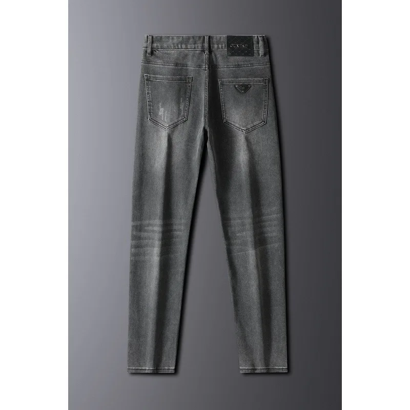 Pantalones vaqueros de negocios informales para hombre, jeans clásicos de alta elasticidad, ajustados, atados al tobillo, rectos, a la moda, color negro y gris, otoño