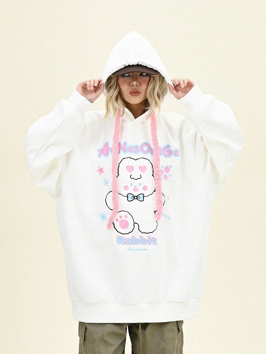 Milk Whirring Rabbit Hoodies Women's 2024 Winter New Loose Bf American Sweet Student Top