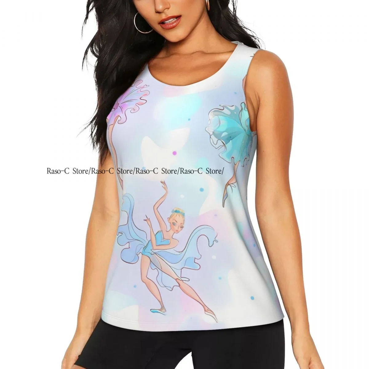 Women Sexy Vest Ballerinas Princess Dance Illustration Sleeveless Round Neck Tank Tops Female Casual Basic Camisole