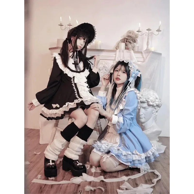 Sky05 Abito Lolita OP gotico giapponese Donna Vittoriano Croce Ricamo Increspature Cosplay Strega Abiti da cameriera Ragazze Dolce Party99Ji *