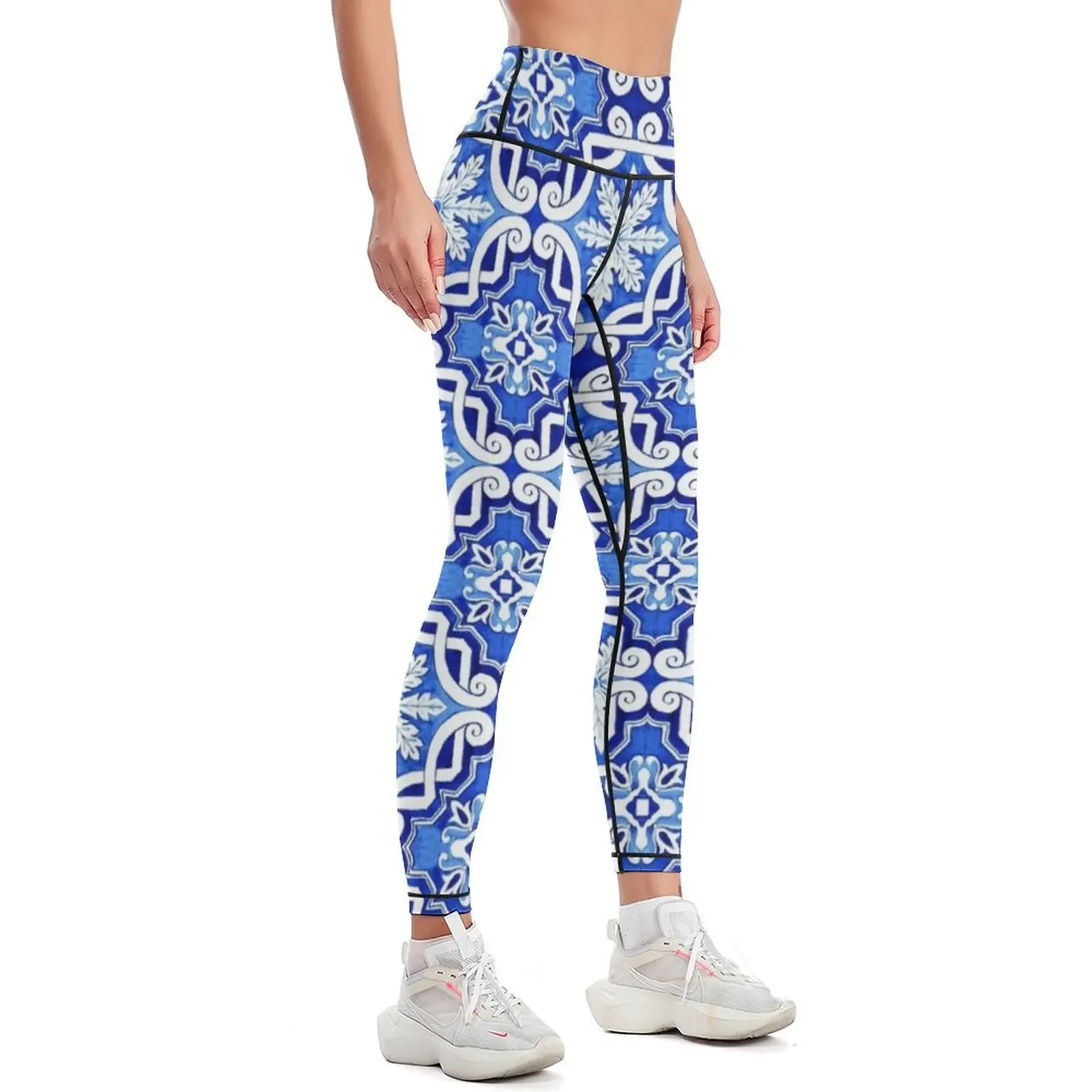 Azulejo Portuguese Tile Watercolor Artwork 16 Leggings Women's sports pants for fitness sport legging Womens Leggings