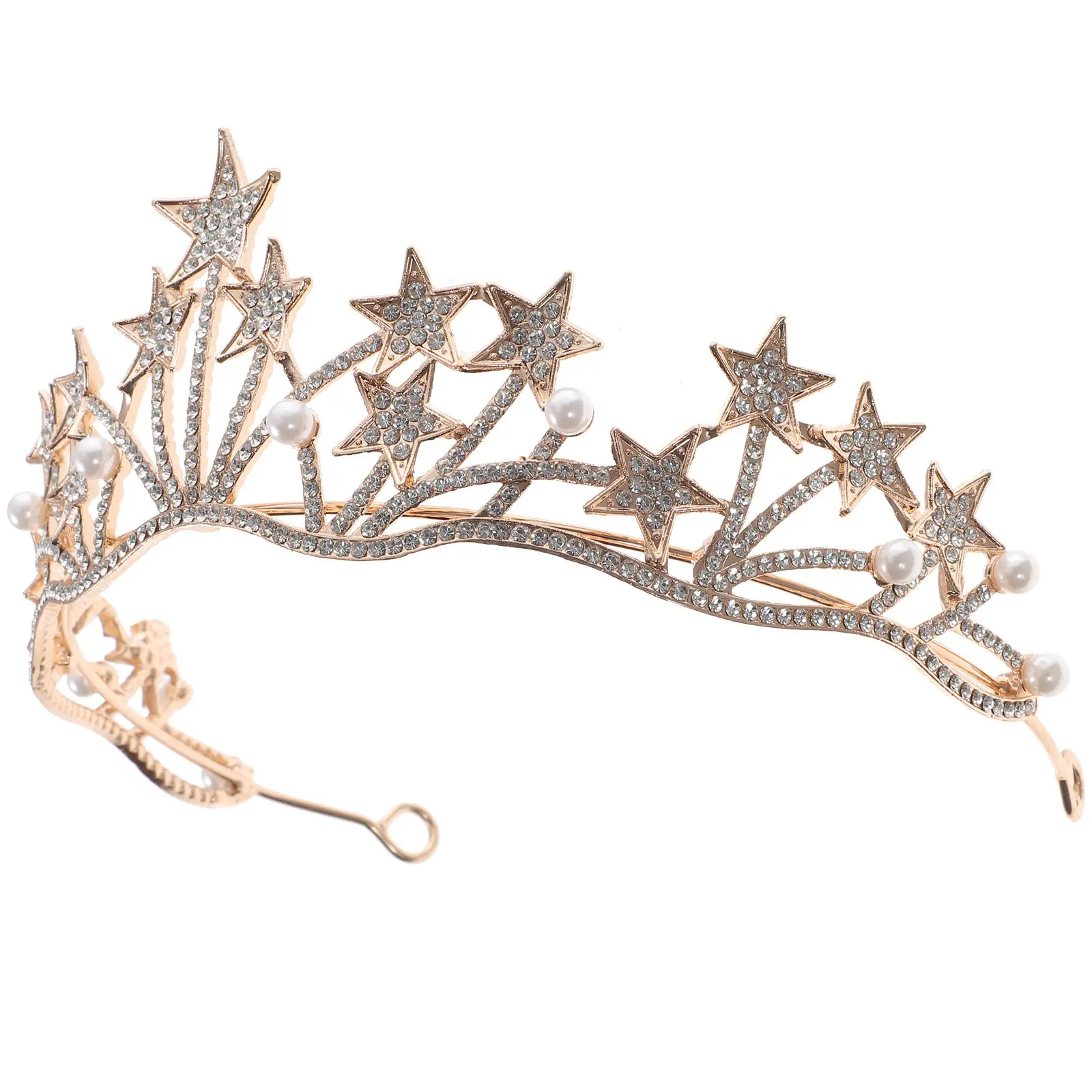 

1Pcs Electroplated Star Pearl Rhinestone Bride Crown Headdress Elegant Delicate Wedding Tiara Bridal Headwear Party Dance