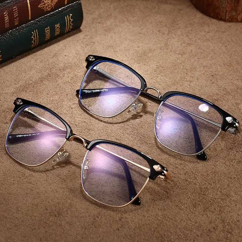 Shatar New Fashion Metal Half-frame Reading Glasses Men Women Big Face Widening Eye Protection Anti-Blue Light Business High-End