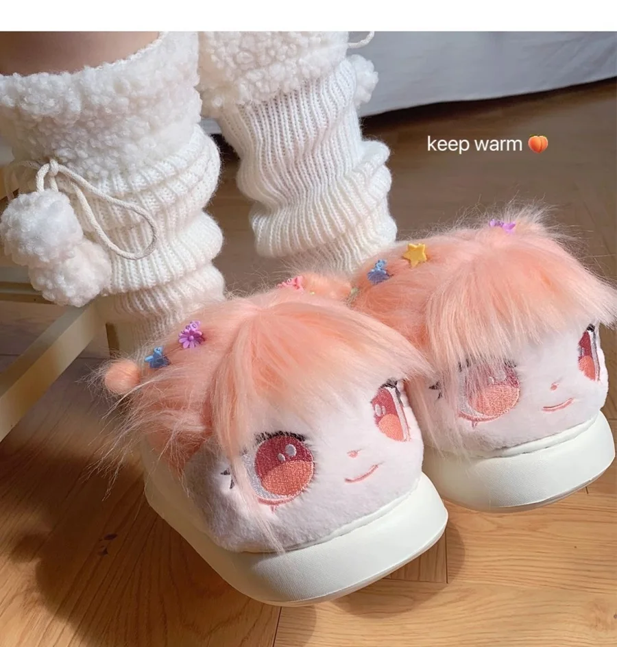 Comical fluffy hair slippers women's winter funny slides cosplay shoes woman wacky cartoon girl design slipper lady home shoes