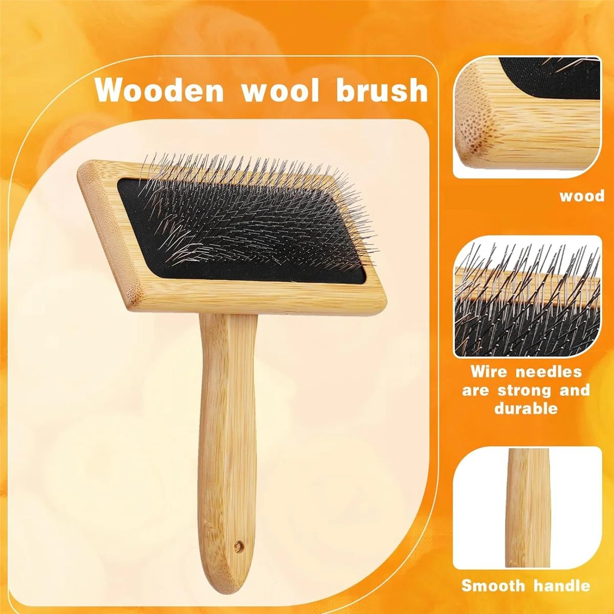 2 Pcs Wool Carders, Hand Carders for Wool Needle Felting Brush Wooden Wool Carders Needle Felting with Wool Needle