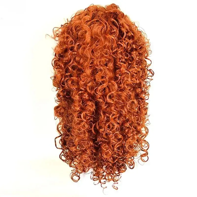 72th Anime Wigs Legend Merida Brave Princess Cosplay Wig Orange Long Curly Synthetic Hair Free