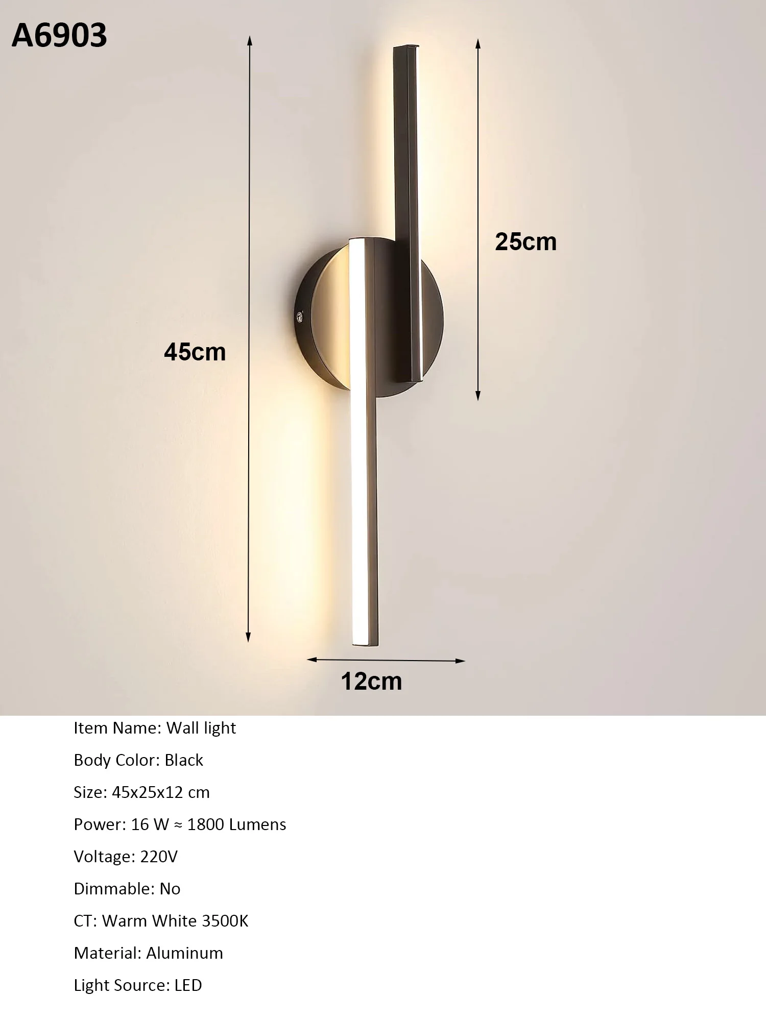 Schwarze LED-Wandleuchte, 1800 Lumen, 3500 K, warmweißes Licht, Innenraum-Deckenleuchte, LED-Wandleuchten für Wohnzimmer, Schlafzimmer, Flur, Treppenhaus, Wohnbereich. – Detail 1