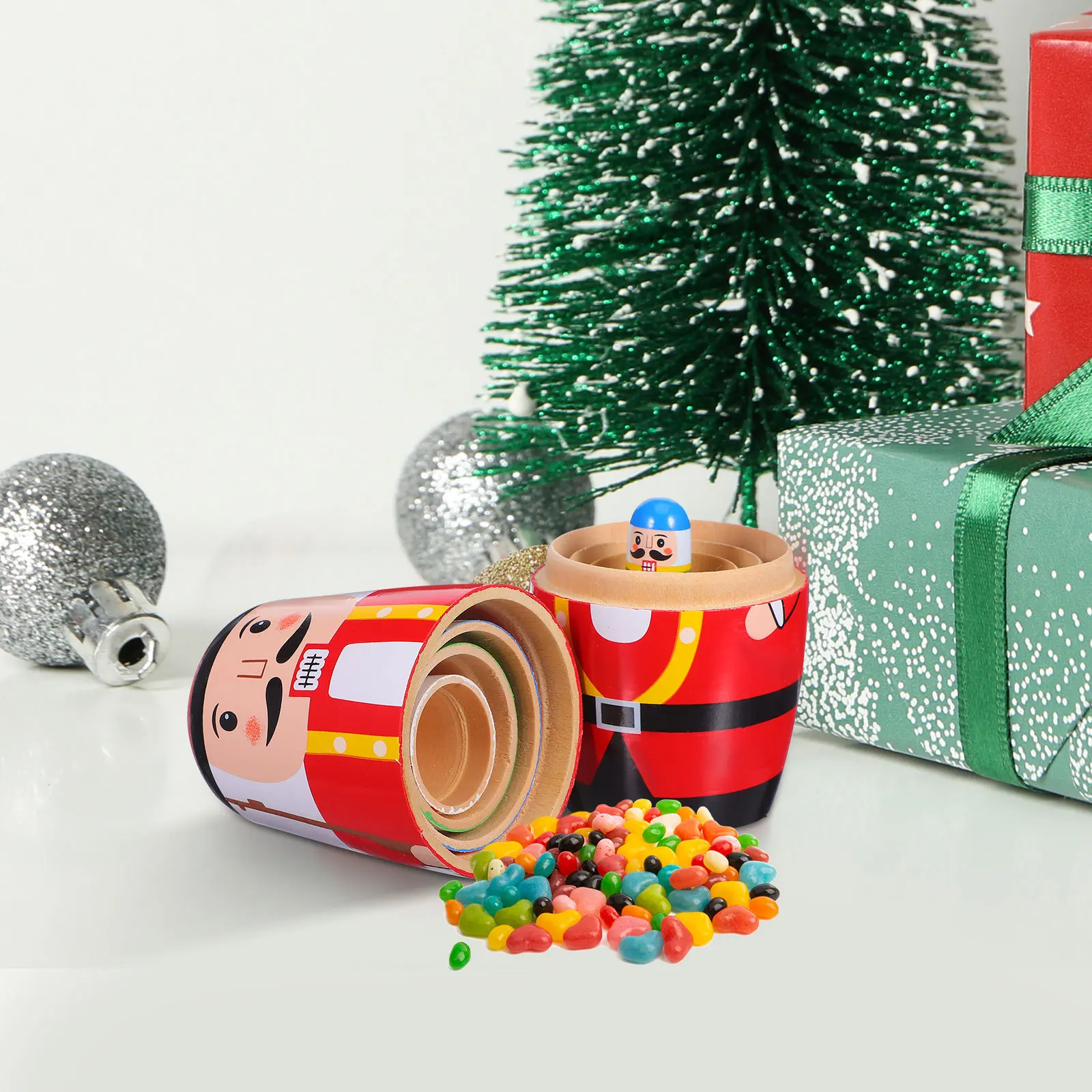 

1Set Christmas Russian Nesting Nutcracker Wooden Matryoshka Set Stackable Desktop Decoration Gift Russian Nesting for Kids