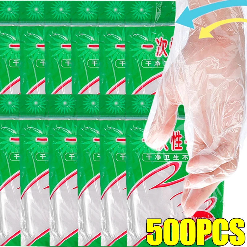

500/100 шт. прозрачные перчатки, оптовая продажа, пластиковые водонепроницаемые перчатки для кухни, ресторана, жареная курица, барбекю, одноразовые принадлежности