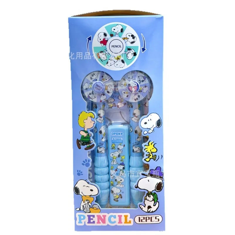 New Snoopy pencil set turntable activity pencil mechanical pencil lead eraser combination School Supplies stationery Gift